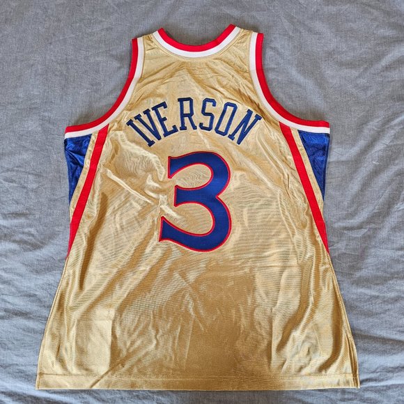 Allen Iverson 76ers Mitchell & Ness 75th Anniversary Swingman Gold Jersey Large - Picture 2 of 3